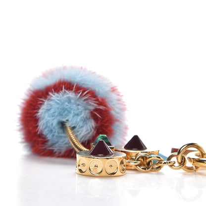 Fendi Mink Fur Ostrich Bag Charm Light Blue Red 3 of 5