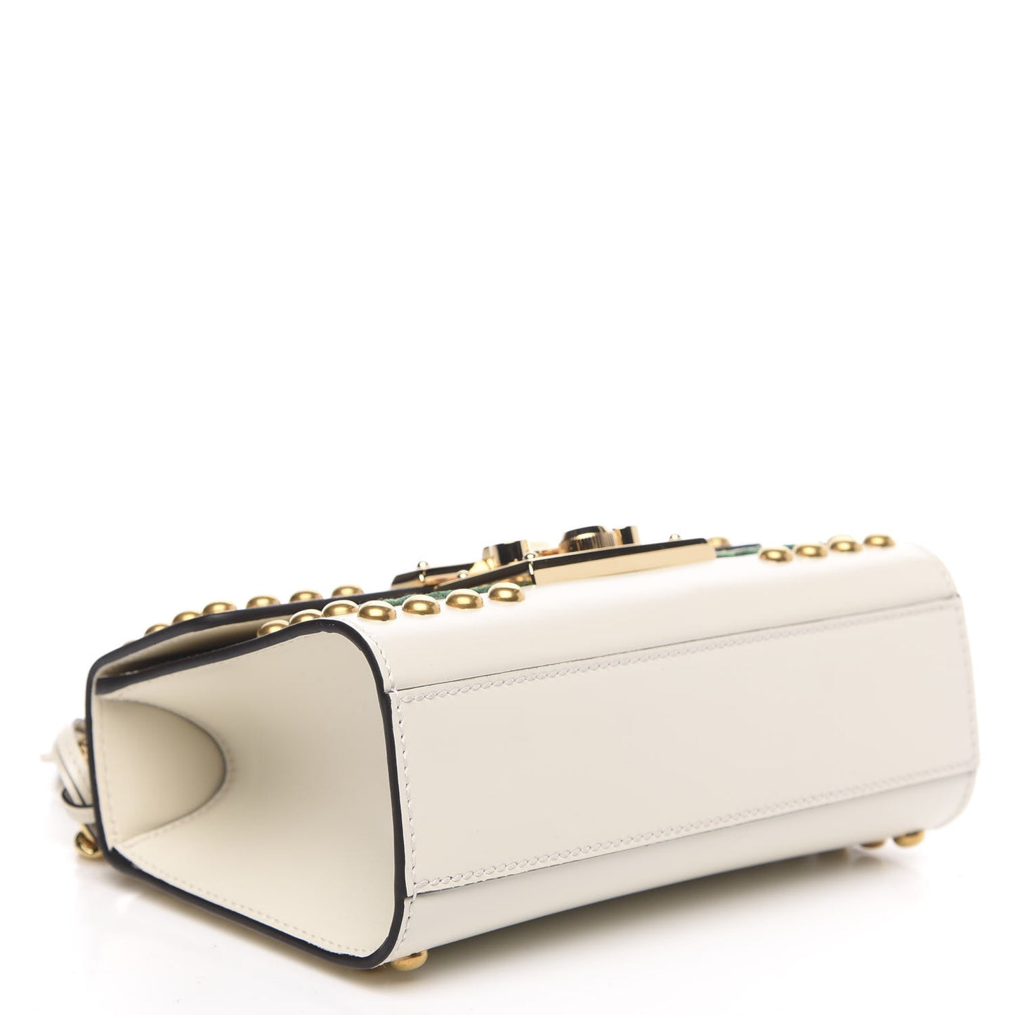 Calfskin Floral Embroidered Small Padlock Shoulder Bag White