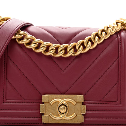 Chanel Calfskin Chevron Quilted Small Boy Flap Burgundy 4 of 9