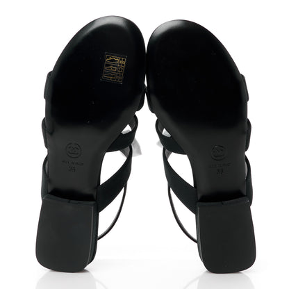 Chanel Grosgrain Chain CC Logo Bow Sandals 38 Black 5 of 10