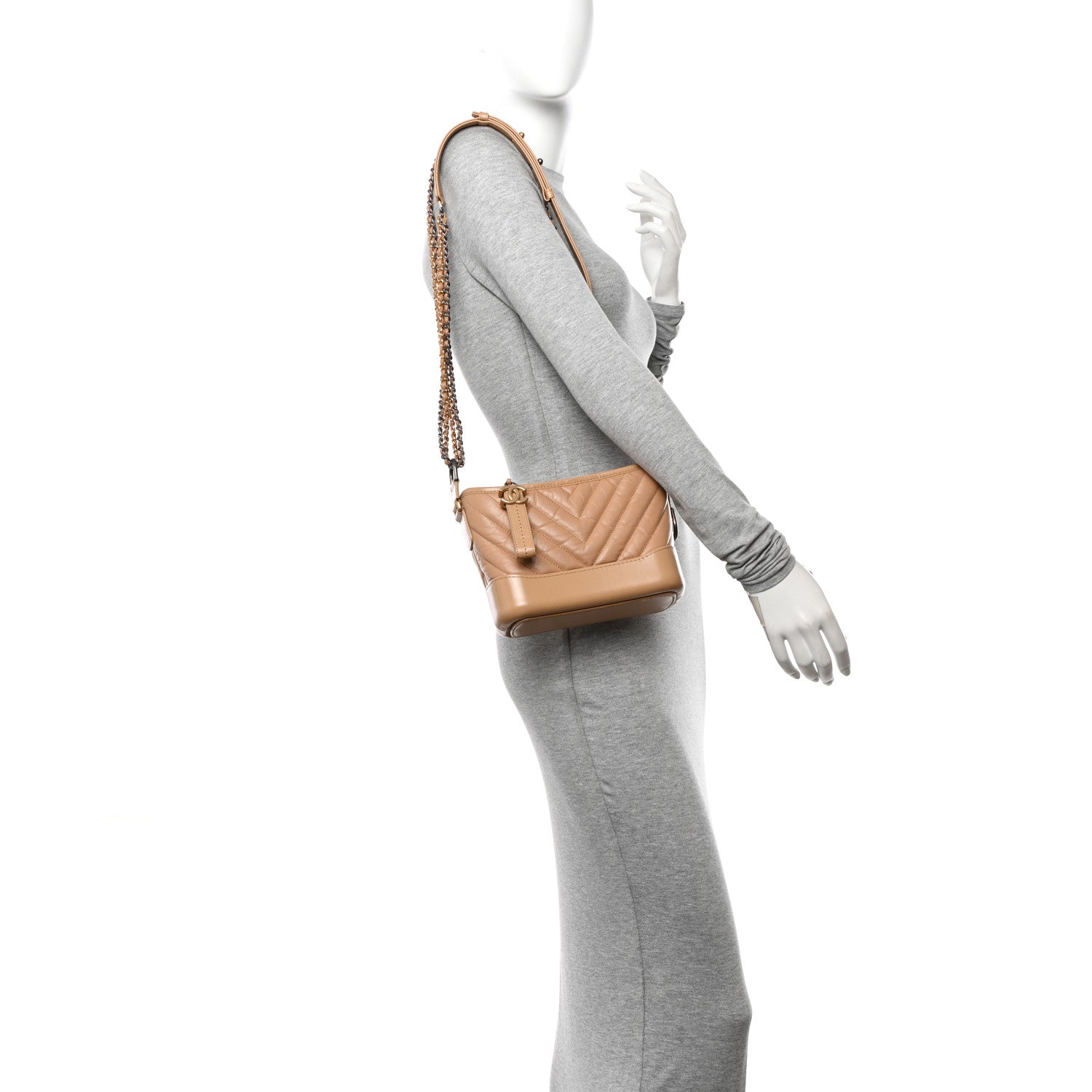 Chanel Aged Calfskin Chevron Quilted Small Gabrielle Hobo Beige 2 of 10
