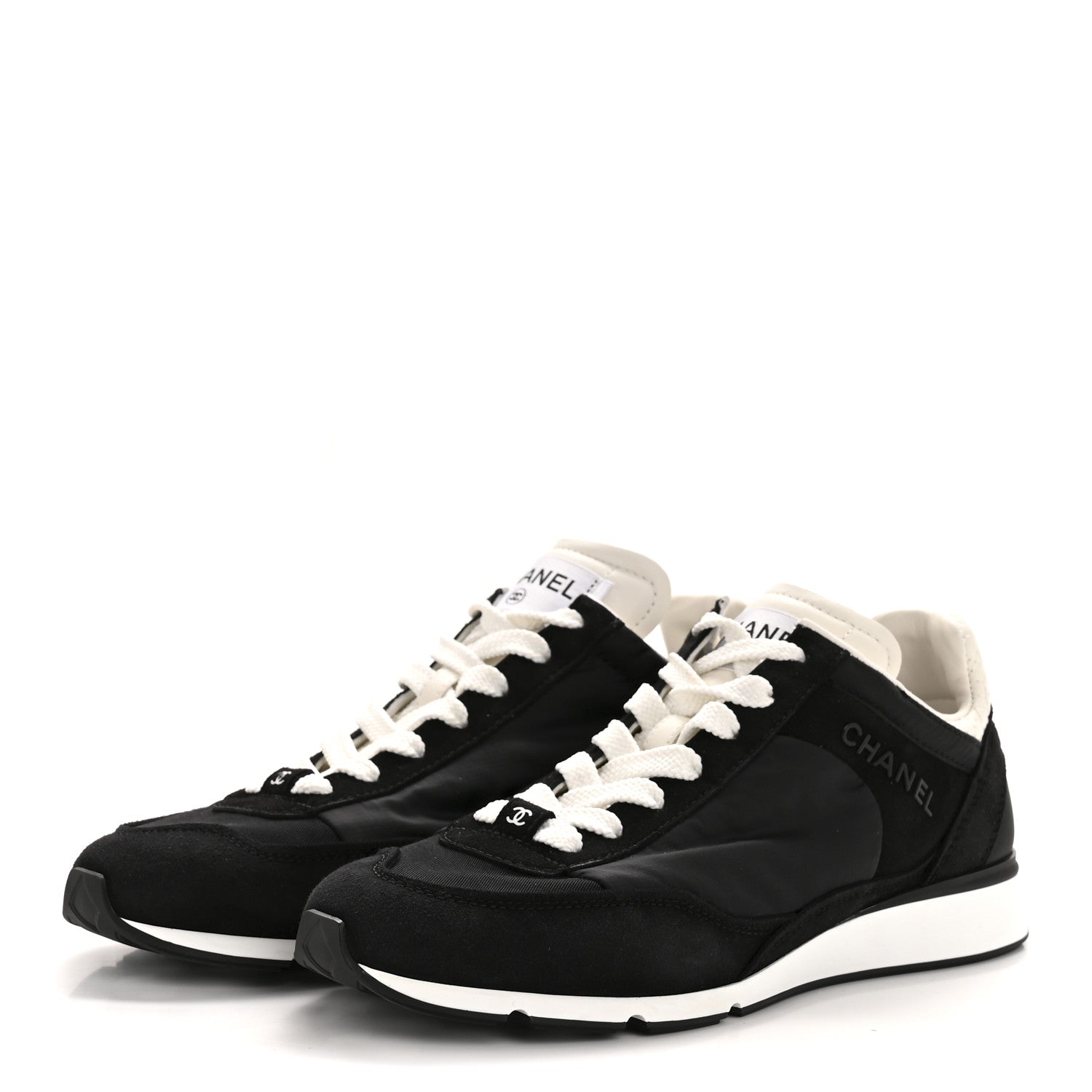 Chanel Nylon Suede Kidskin Calfskin Logo Sneakers 38 Dark Navy Blue Navy Blue Black 4 of 10