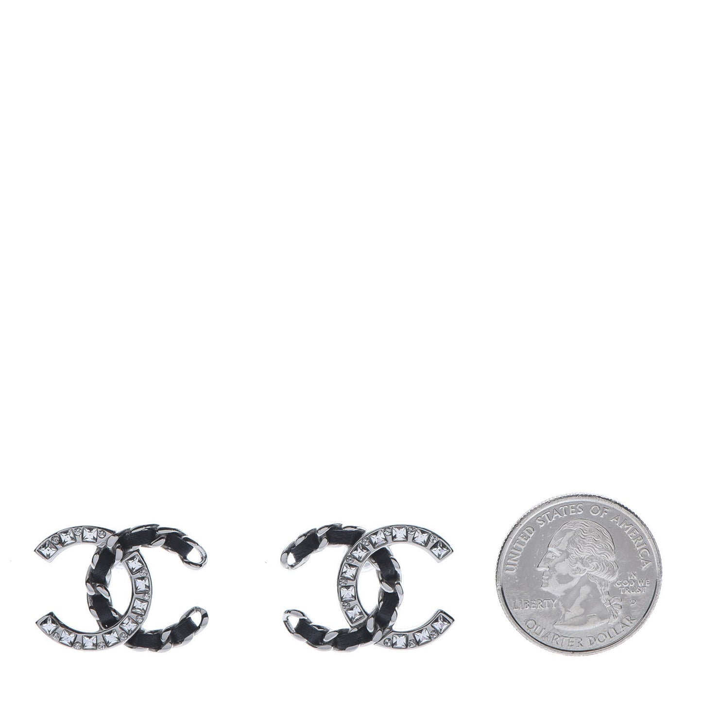 Crystal Baguette Lambskin Chain CC Vintage Allure Stud Earrings Black Silver