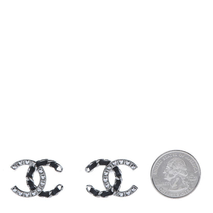 Chanel Crystal Baguette Lambskin Chain CC Vintage Allure Stud Earrings Black Silver 2 of 5