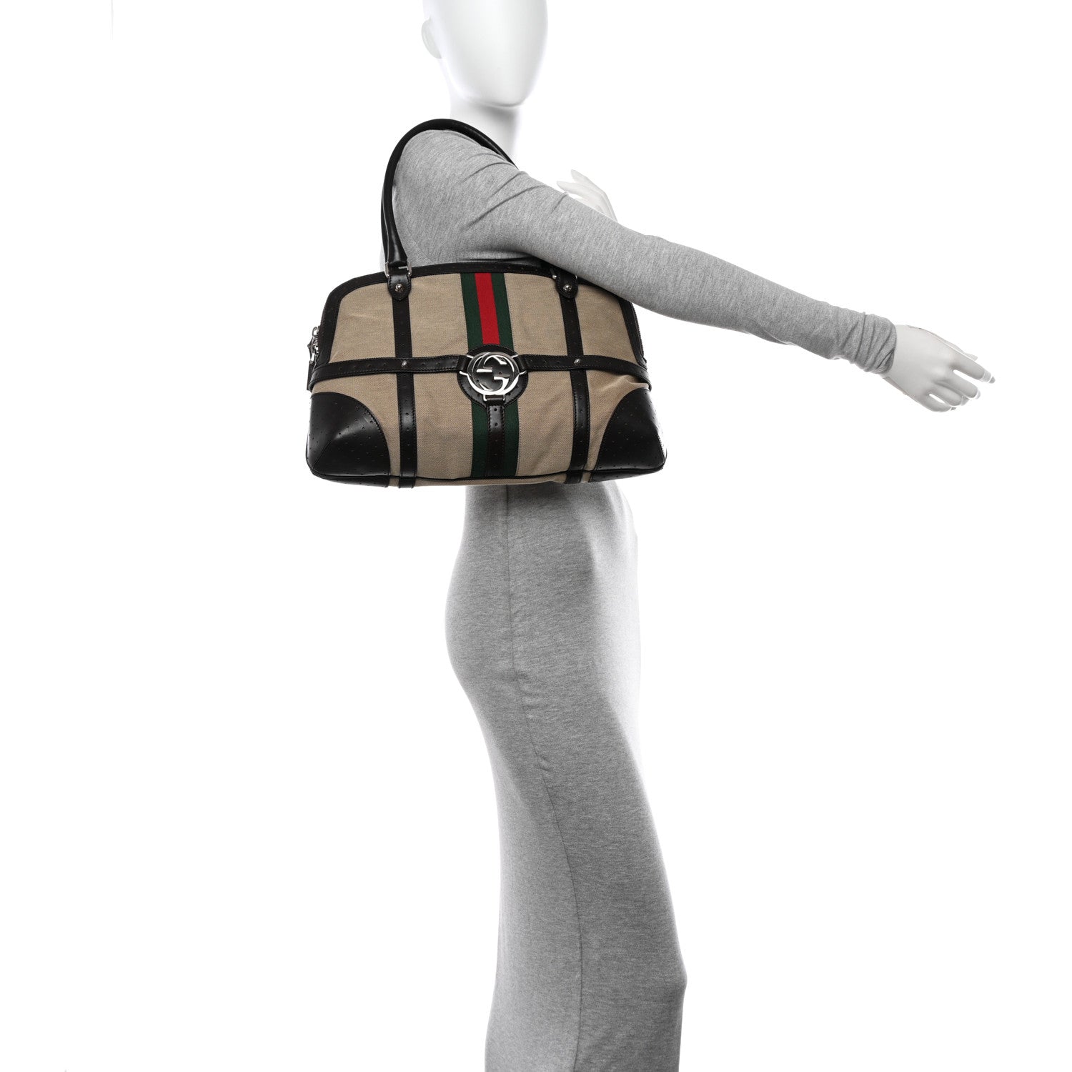 Gucci Canvas Web GG Reins Shoulder Bag Brown 2 of 14