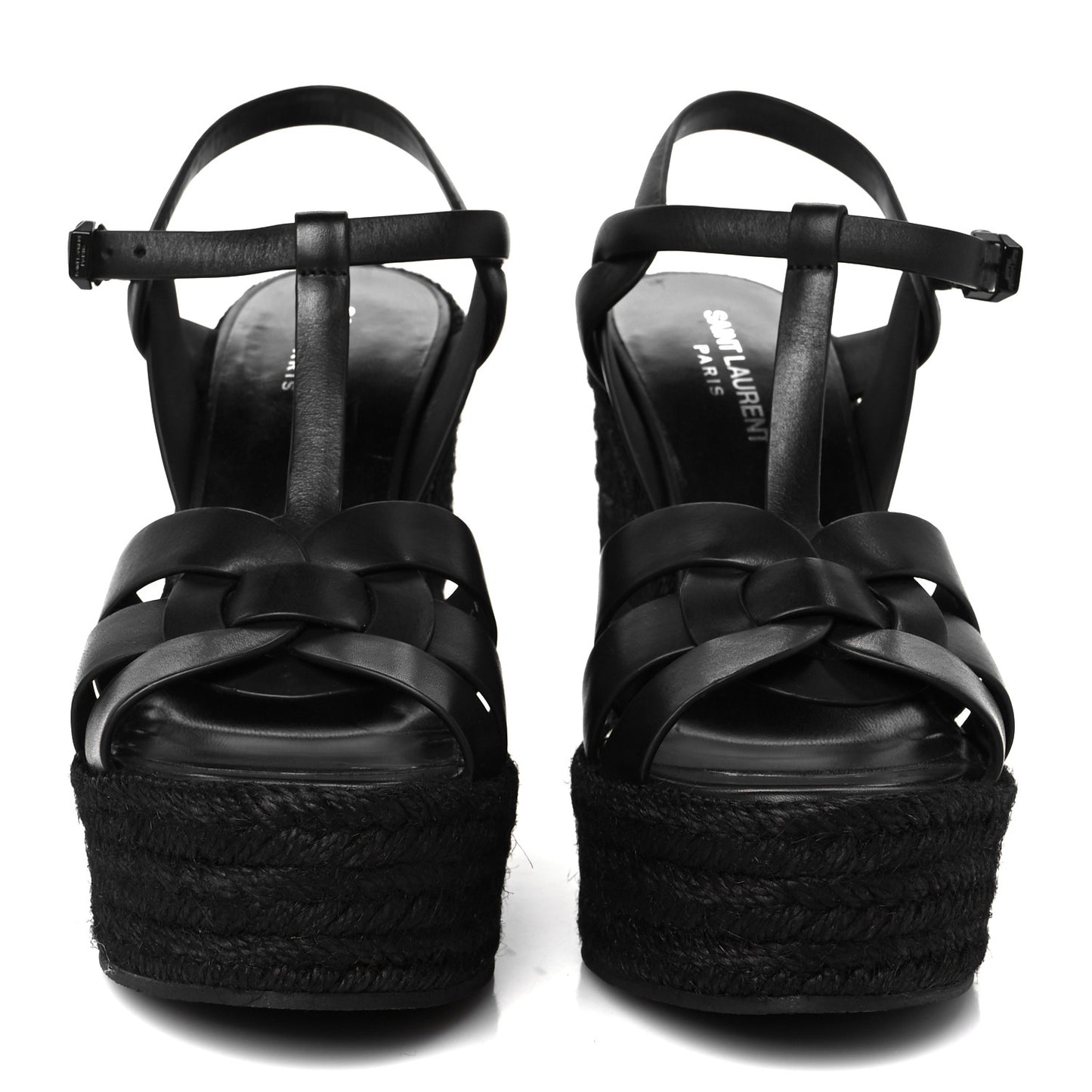 Calfskin Tribute 95 Platform Espadrille Wedge Sandals 39 Black
