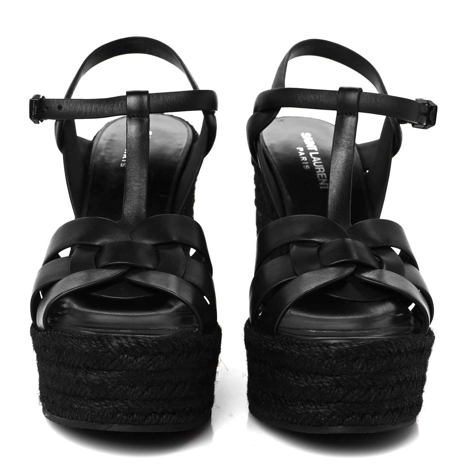 Saint Laurent Calfskin Tribute 95 Platform Espadrille Wedge Sandals 39 Black 3 of 9