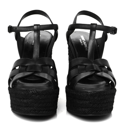 Saint Laurent Calfskin Tribute 95 Platform Espadrille Wedge Sandals 39 Black 3 of 9