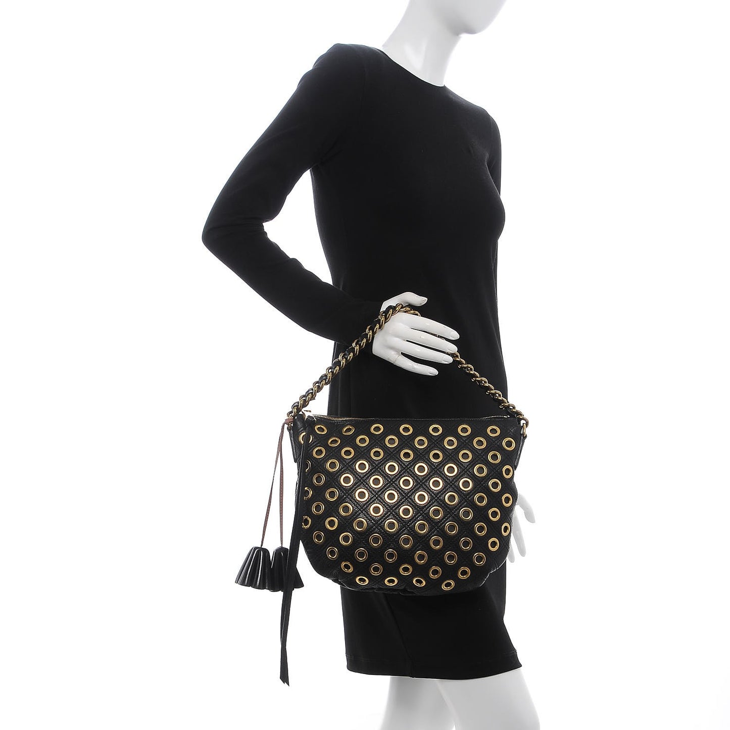 Goatskin Quilted Grommet Nomad Hobo Black