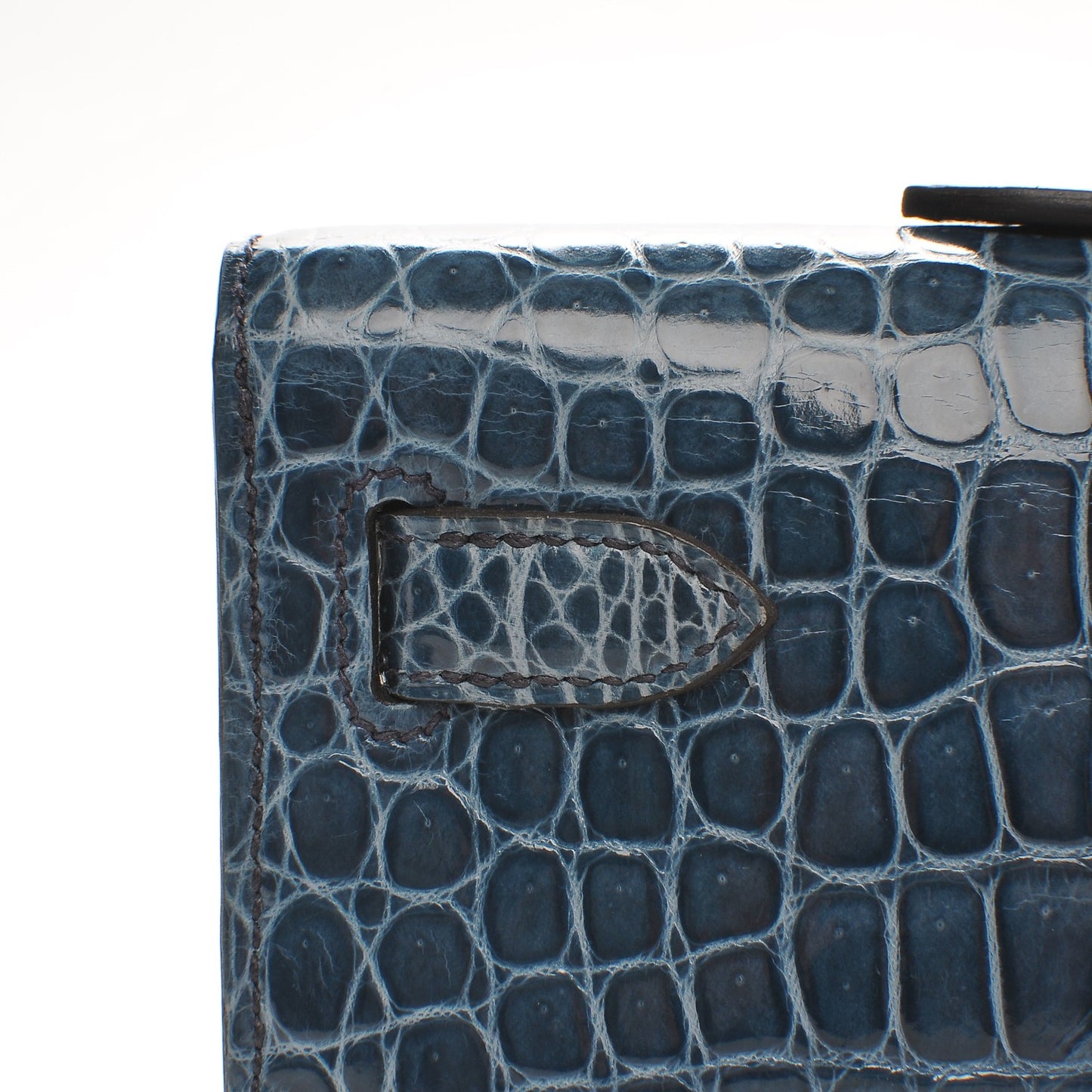 Shiny Niloticus Crocodile Kelly Cut Pochette Blue Jean
