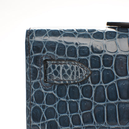 Hermes Shiny Niloticus Crocodile Kelly Cut Pochette Blue Jean 29 of 38