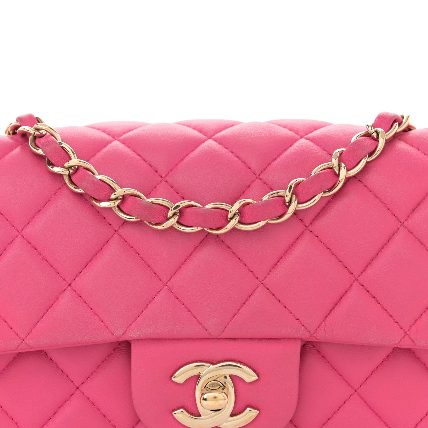 Lambskin Quilted Mini Rectangular Flap Fuchsia