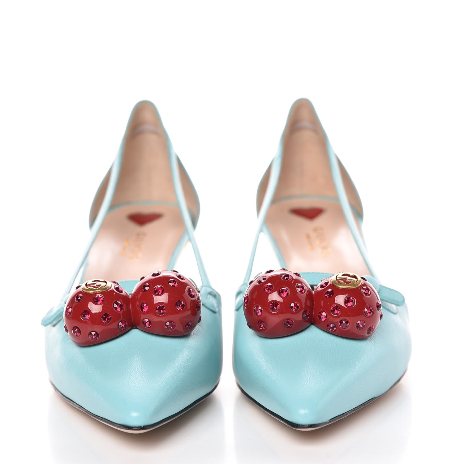 Gucci Malaga Kid Unia Cherry Pumps 38.5 New Acquamarine Emerald Cocoa 2 of 9
