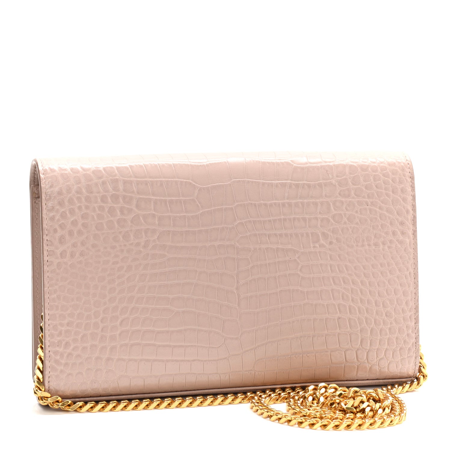 Saint Laurent Calfskin Crocodile Embossed Monogram Chain Wallet Rose Antic 3 of 10