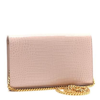 Saint Laurent Calfskin Crocodile Embossed Monogram Chain Wallet Rose Antic 3 of 10