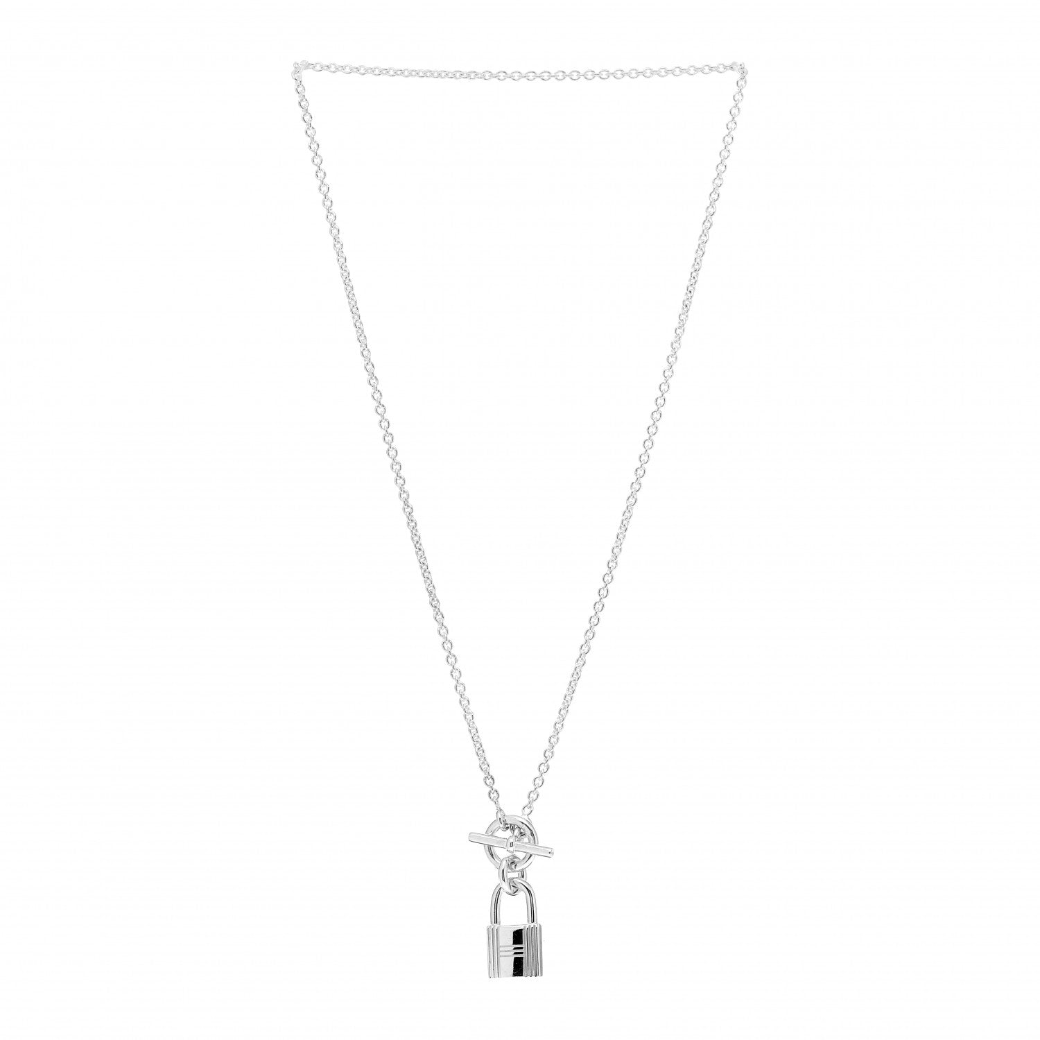 Hermes Sterling Silver Cadenas Kelly Lock Pendant Necklace 3 of 6