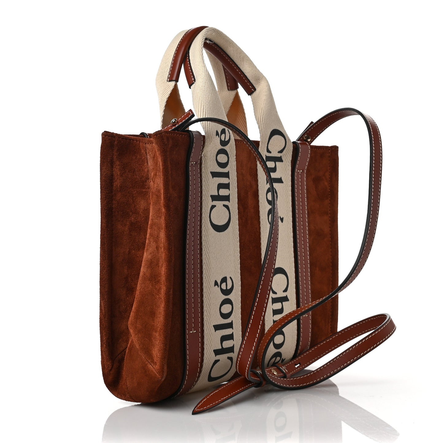 Suede Calfskin Small Woody Ribbon Tote Sepia Brown