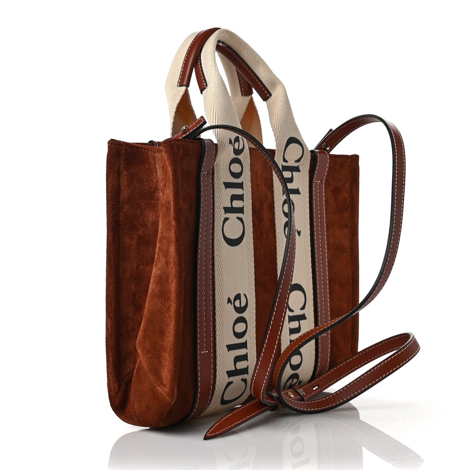 Chloe Suede Calfskin Small Woody Ribbon Tote Sepia Brown 2 of 5