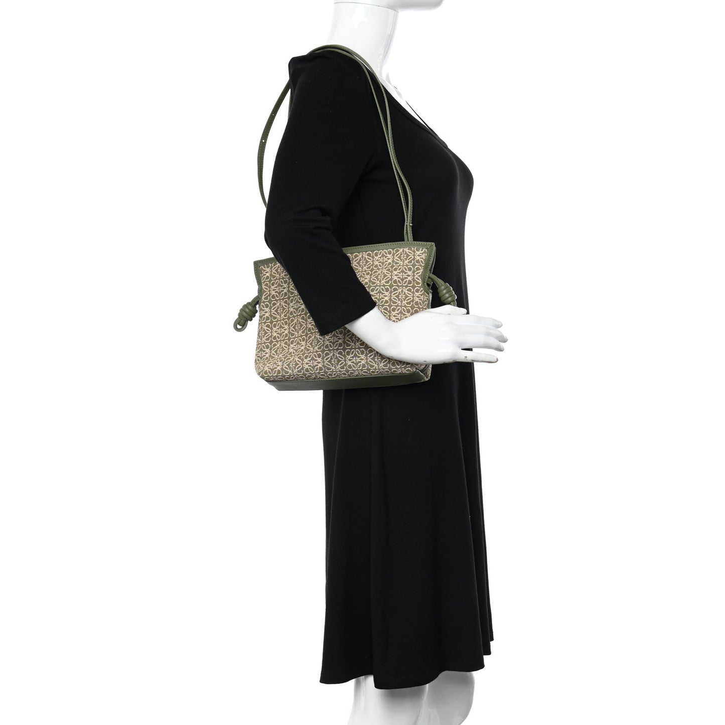 Jacquard Anagram Calfskin Mini Flamenco Knot Clutch Avocado Green