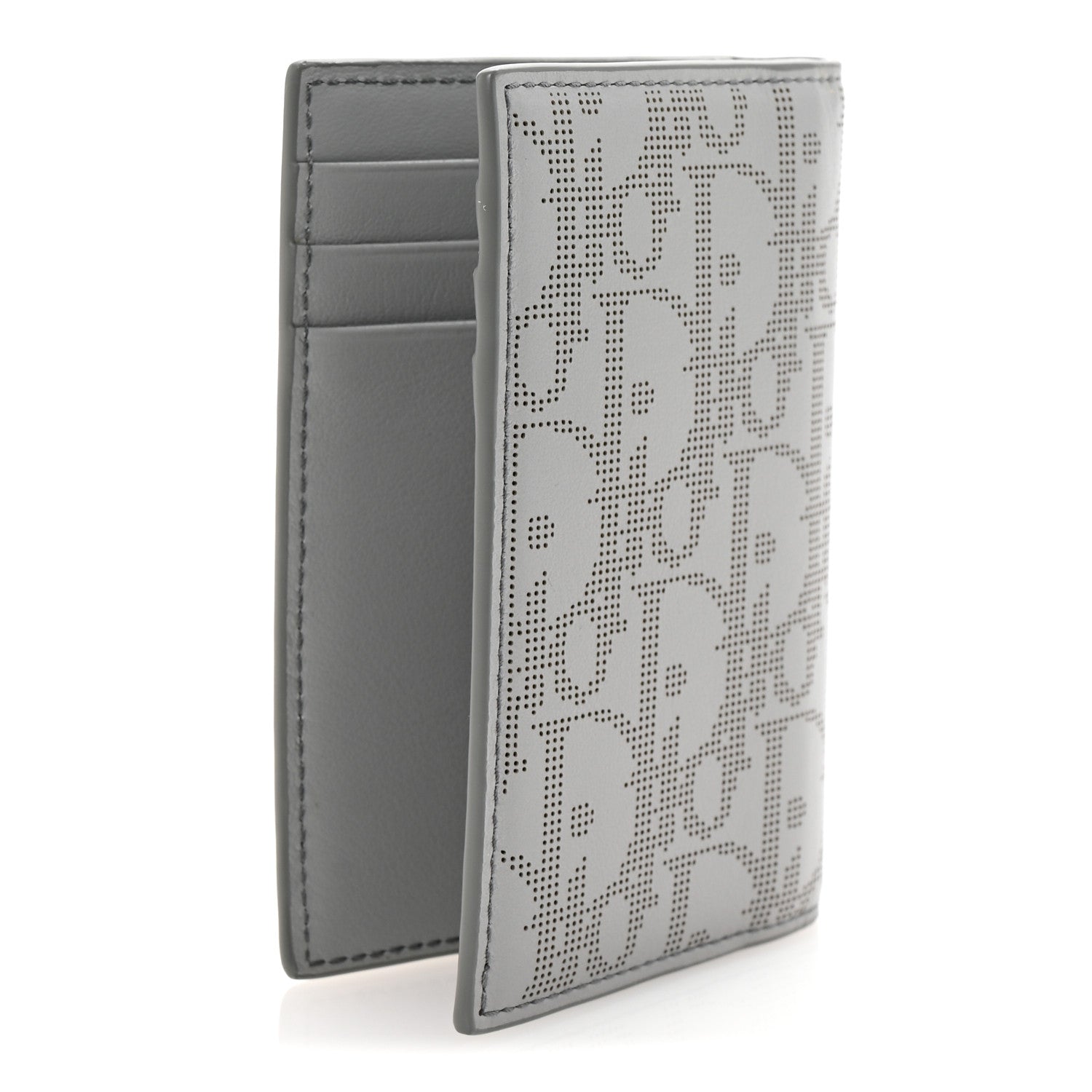 Christian Dior Calfskin Perforated Oblique Bi-Fold Card Holder Grey 3 of 8