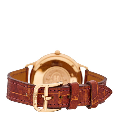 Hermes 18K Rose Gold Alligator Diamond Mother of Pearl 32mm Slim d'Hermes Quartz Watch 3 of 5