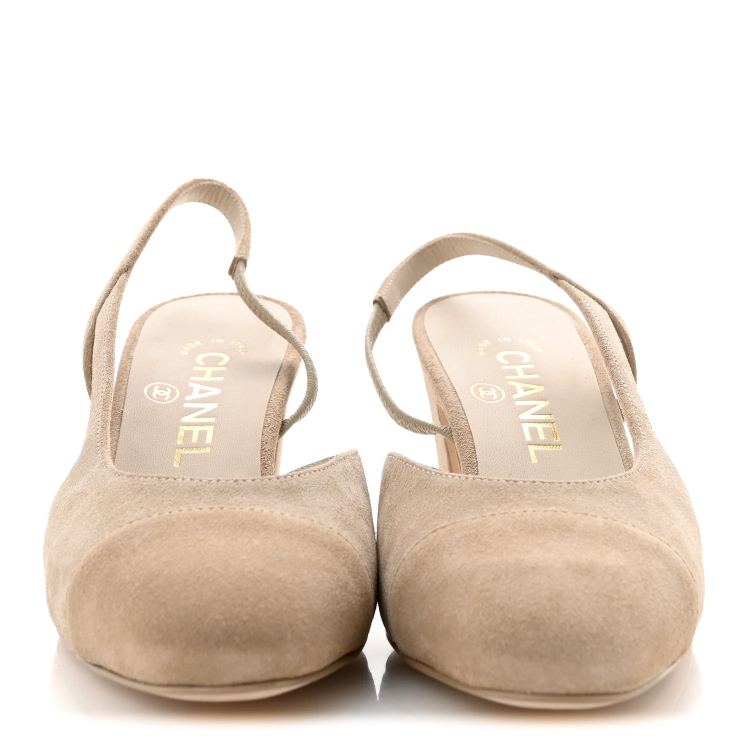 Chanel Suede Cap Toe CC Slingback Pumps 37 Ivory Light Beige 3 of 10