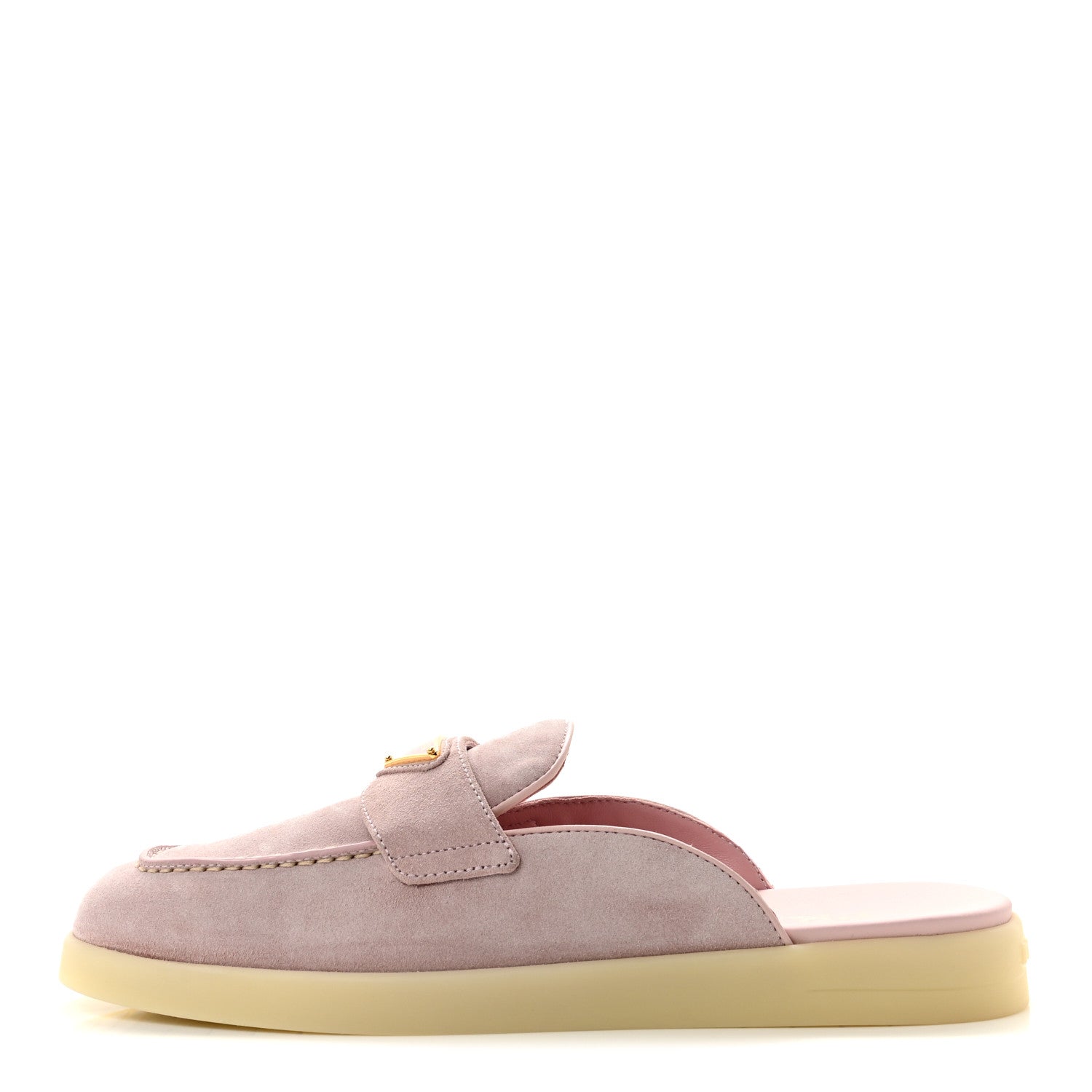Prada Suede Scamosciato Triangle Logo Mules 37.5 Alabastro 1 of 10