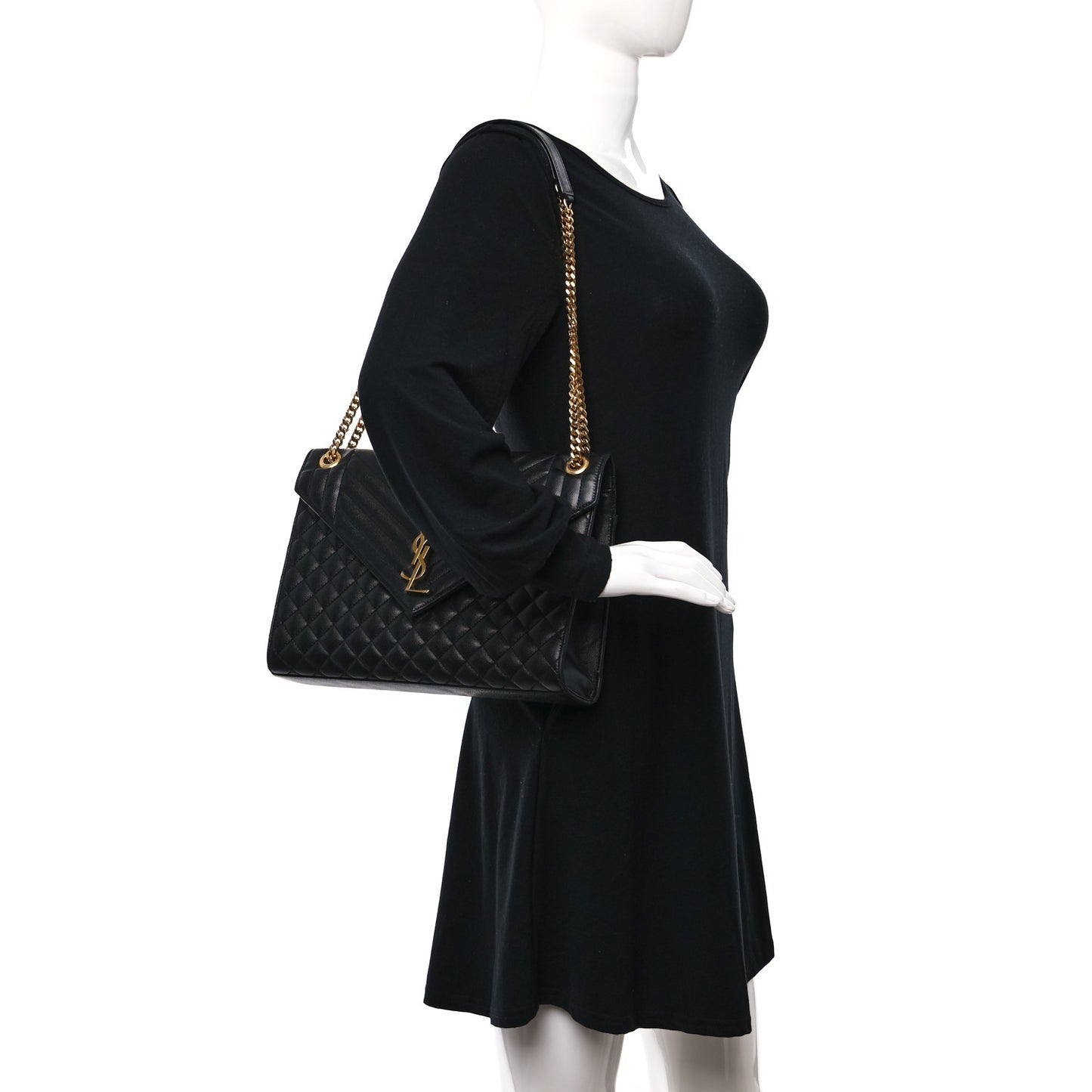 Grain De Poudre Textured Mixed Matelasse Large Triquilt Monogram Satchel Black