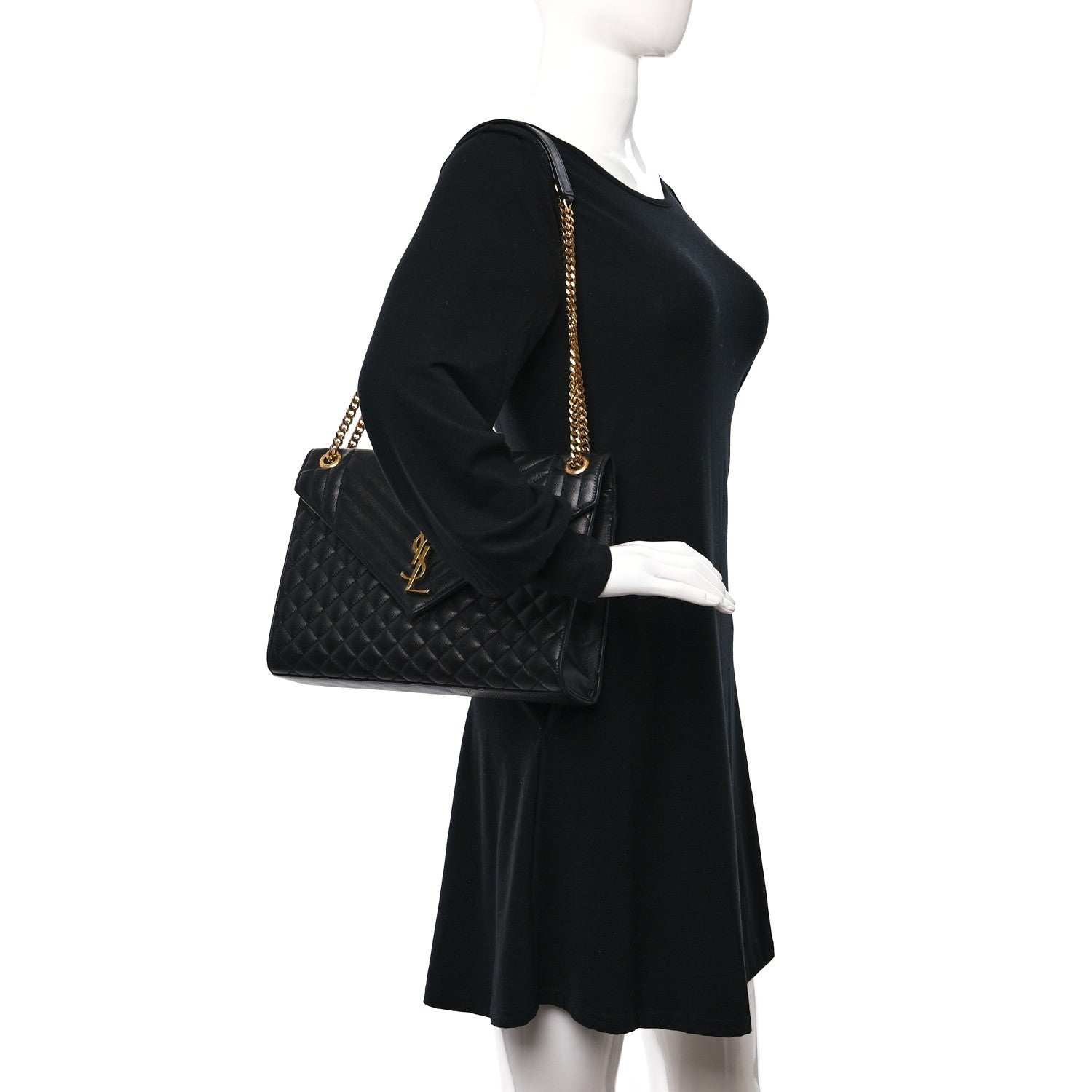 Saint Laurent Grain De Poudre Textured Mixed Matelasse Large Triquilt Monogram Satchel Black 2 of 11