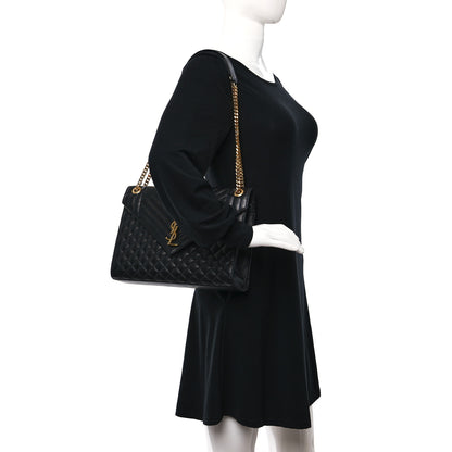 Saint Laurent Grain De Poudre Textured Mixed Matelasse Large Triquilt Monogram Satchel Black 2 of 11