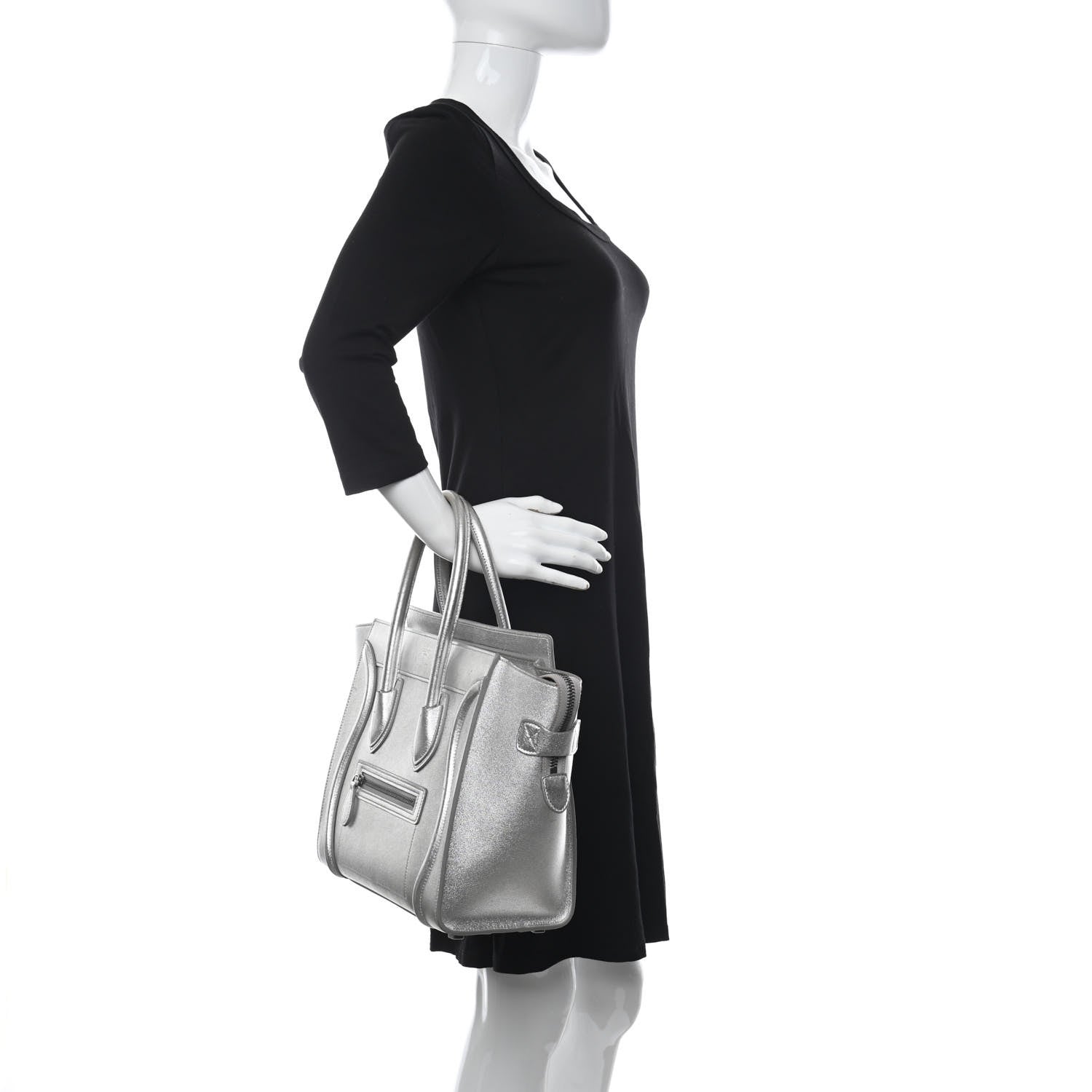 Celine Laminated Lambskin Micro Luggage Silver 2 of 26