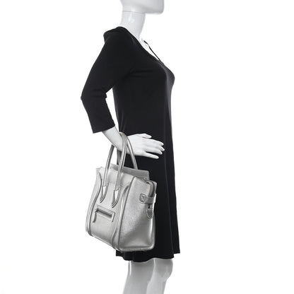 Celine Laminated Lambskin Micro Luggage Silver 2 of 26