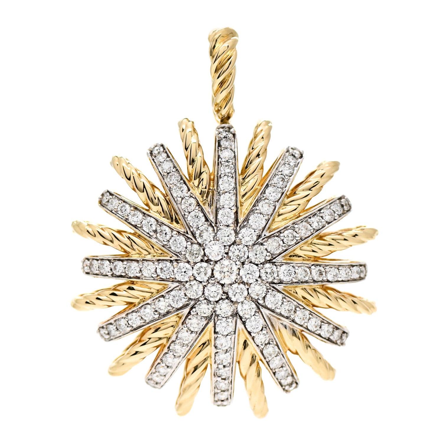 David Yurman 18K Yellow White Gold Diamond Large Starburst Pendant 1 of 4