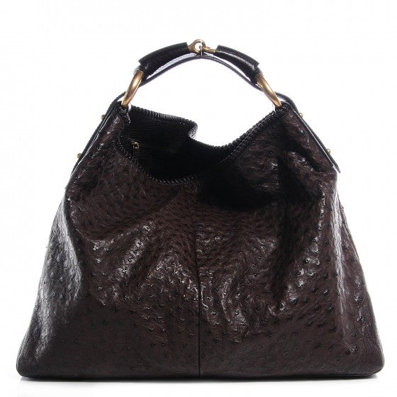 Gucci Ostrich Large Horsebit Chain Hobo Brown 1 of 7