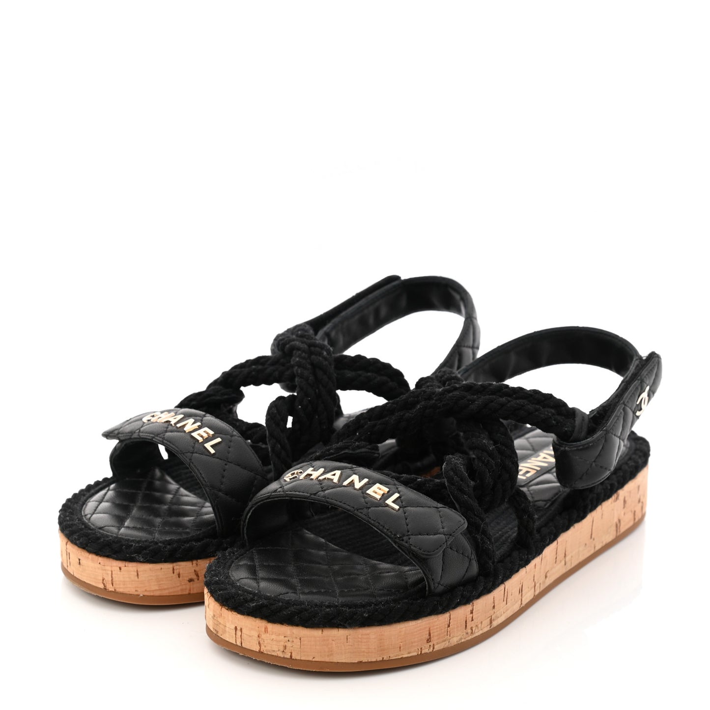 Cord Lambskin Quilted Logo Sandals 38 Black