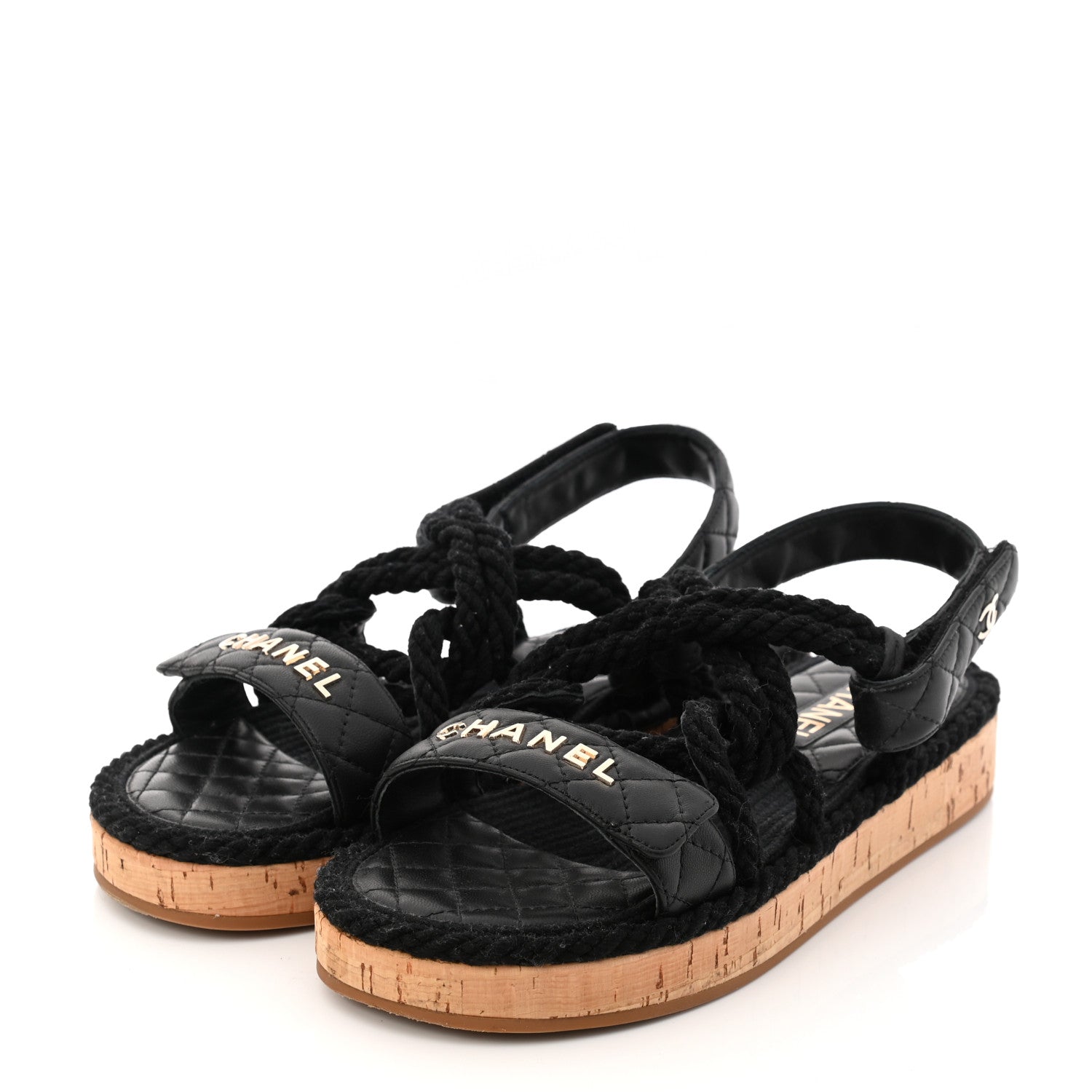 Chanel Cord Lambskin Quilted Logo Sandals 38 Black 3 of 9