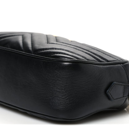 Gucci Calfskin Matelasse Small GG Marmont Chain Shoulder Bag Black Black 10 of 11