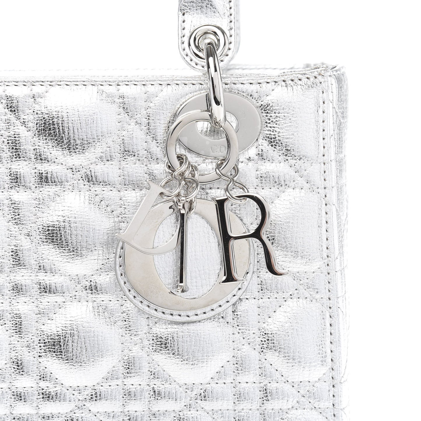 Metallic Grained Calfskin Cannage Small Lucky Badges My Lady Dior Silver
