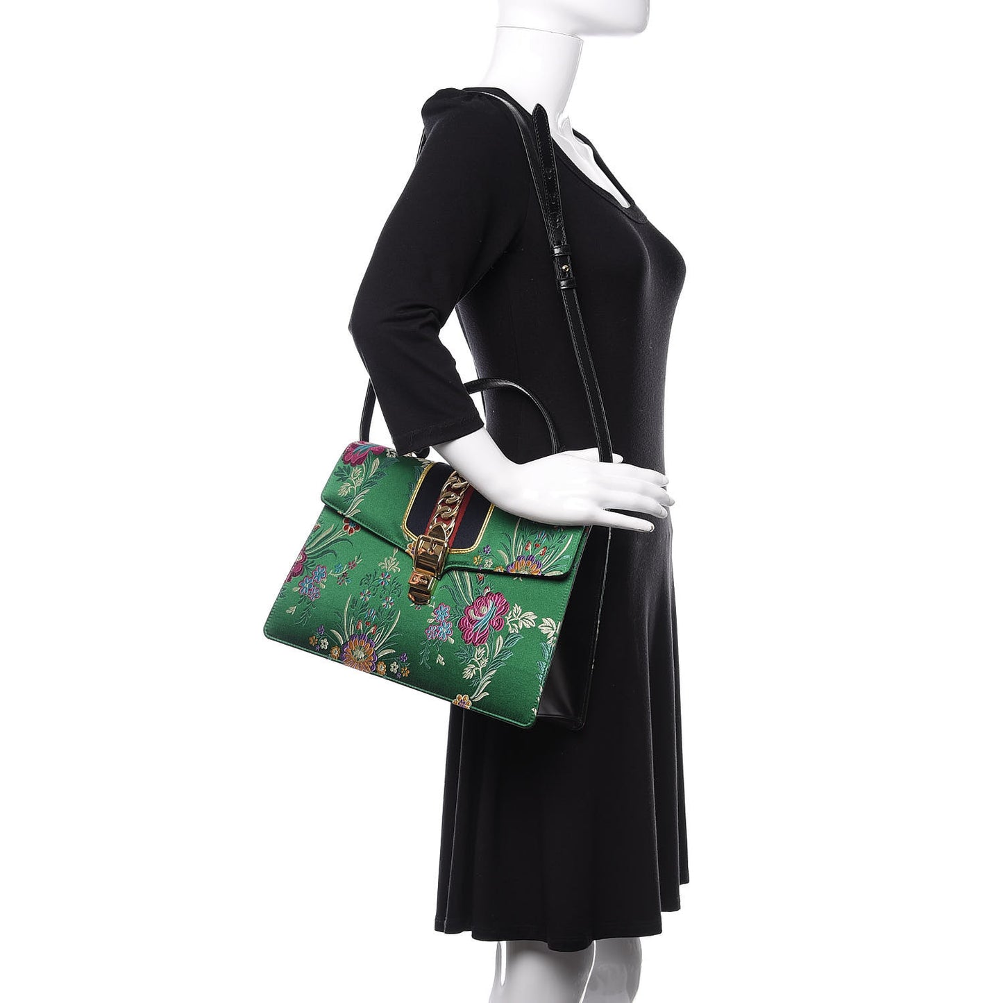 Jacquard Floral Medium Sylvie Top Handle Bag Green Multicolor Black