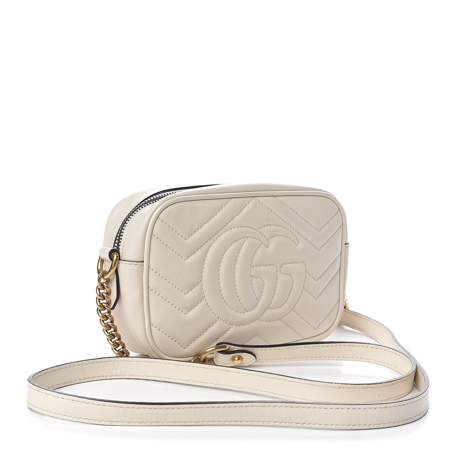 Gucci Calfskin Matelasse Mini GG Marmont Chain Shoulder Bag White 3 of 10
