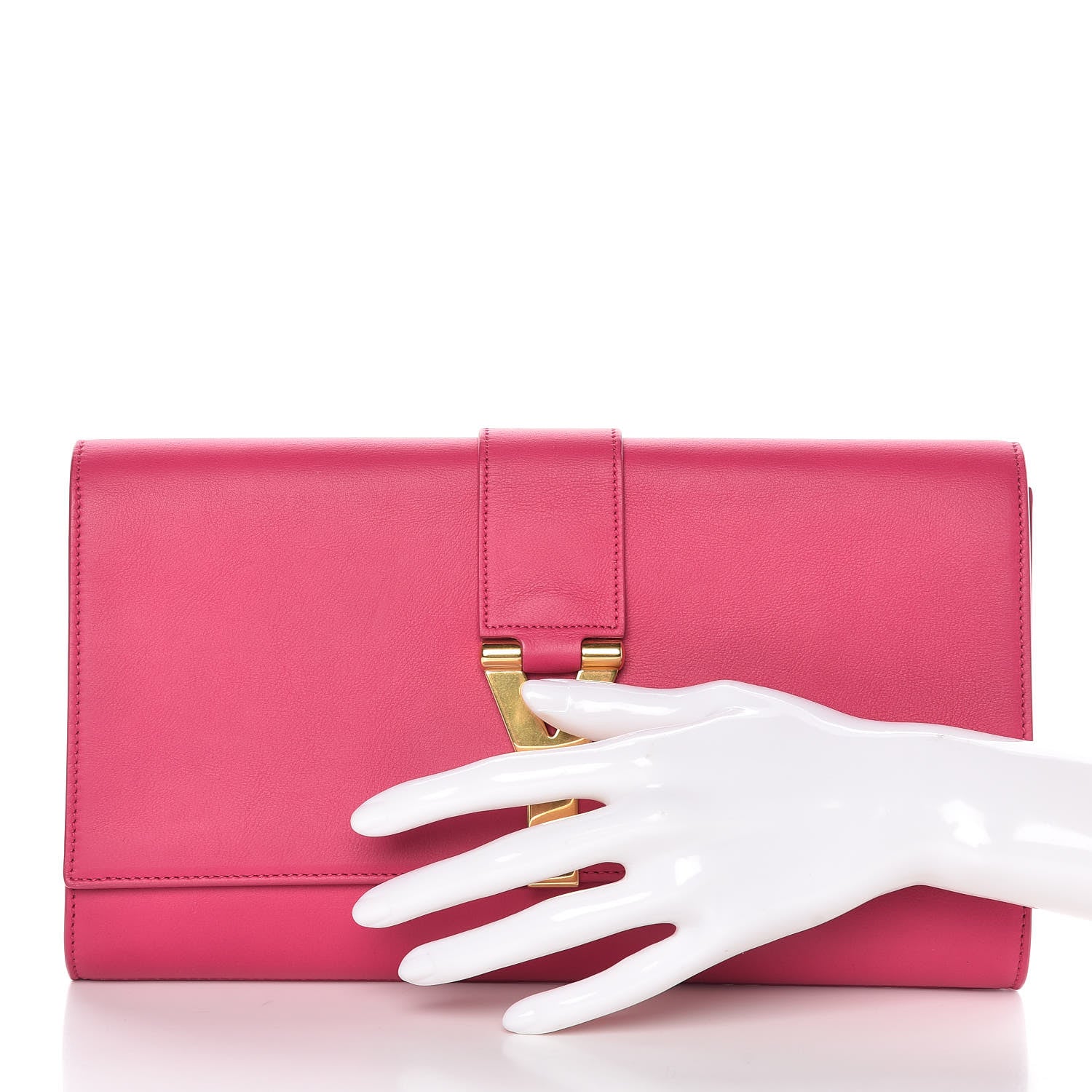 Saint Laurent Calfskin Classic Y Ligne Clutch Fuchsia 2 of 11