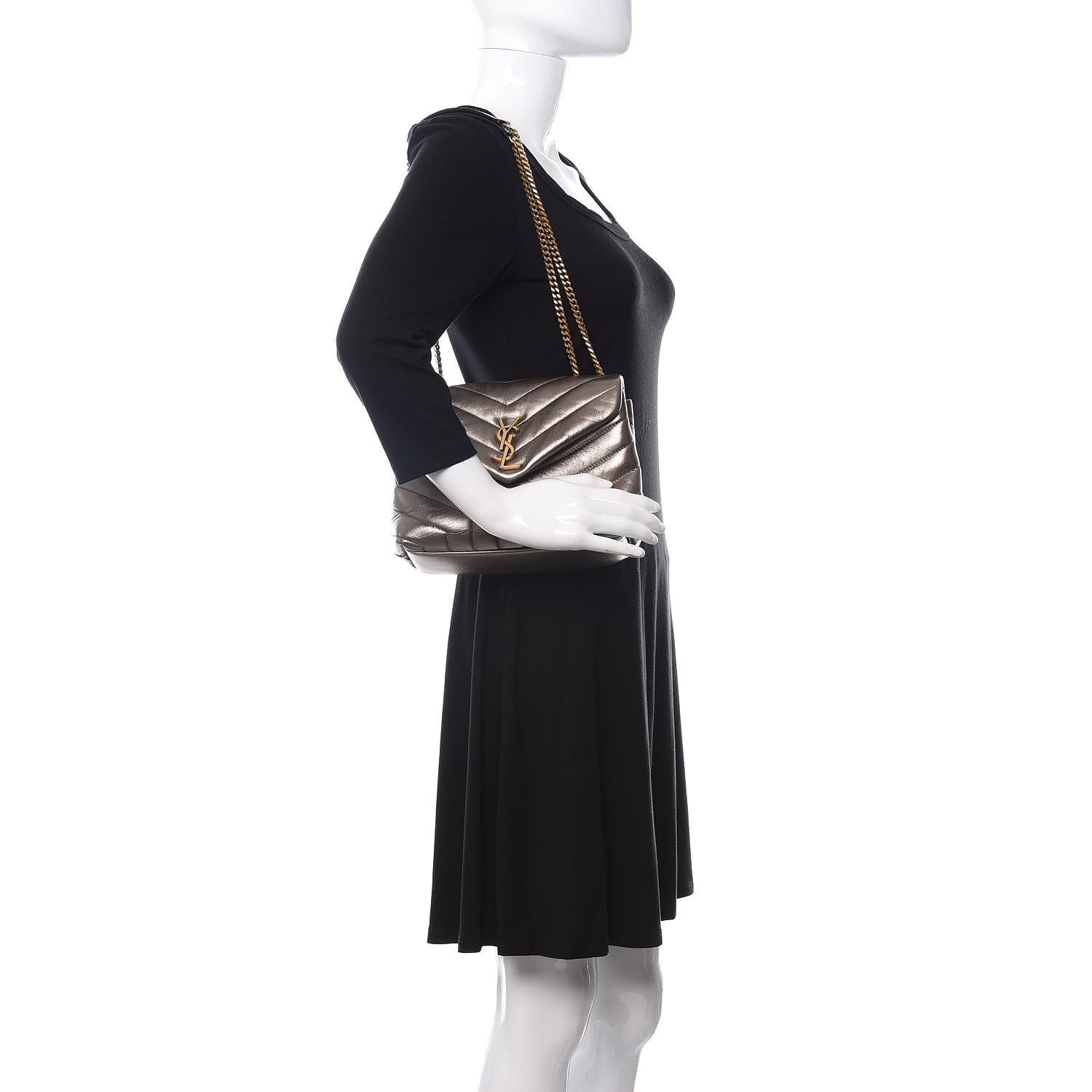 Saint Laurent Metallic Calfskin Y Quilted Monogram Small Loulou Chain Satchel Brown Metallic 2 of 11