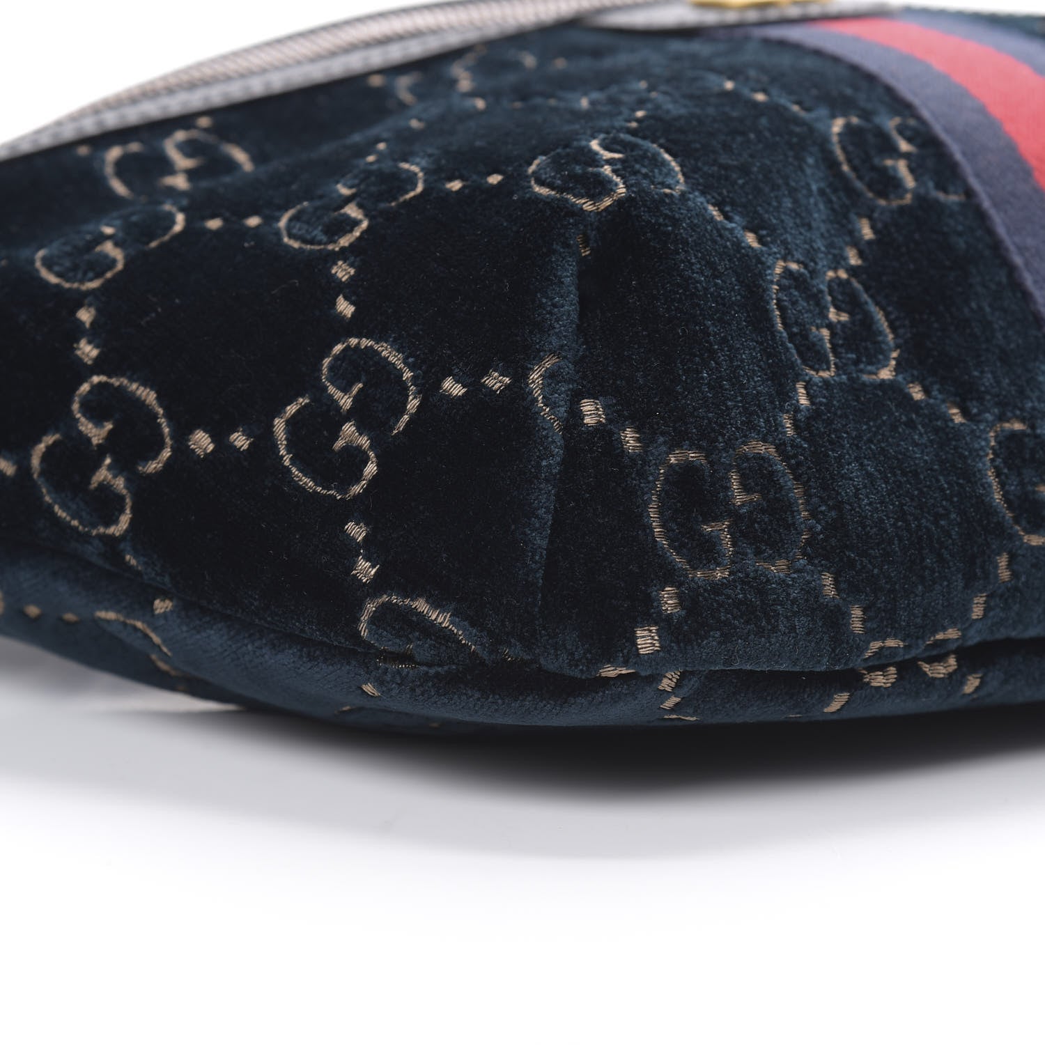 Gucci Velvet GG Monogram Web Belt Bag Blue Beige 9 of 10