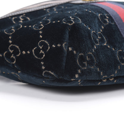 Gucci Velvet GG Monogram Web Belt Bag Blue Beige 9 of 10