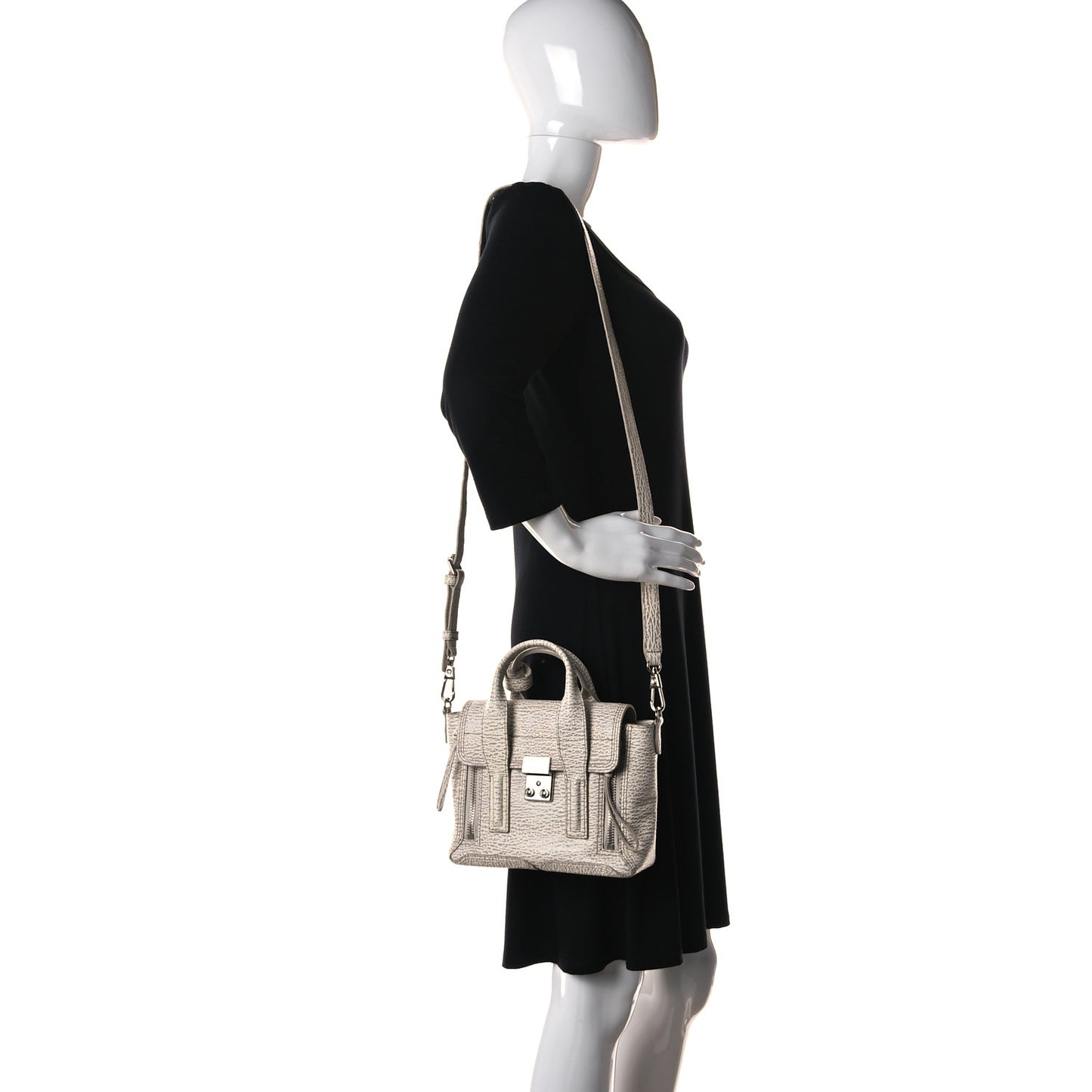 Shark Embossed Textured Calfskin Mini Pashli Satchel Ivory Dove