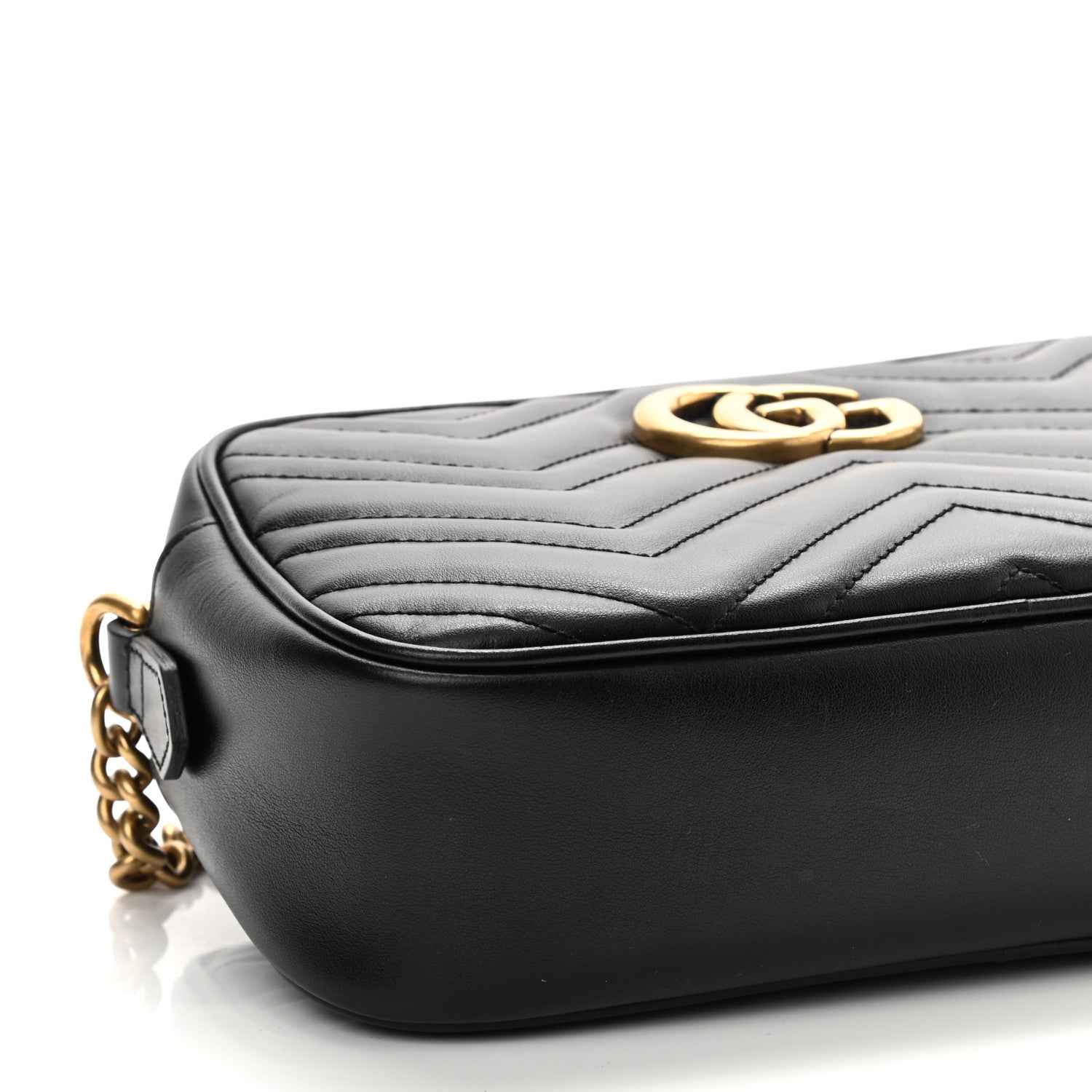 Gucci Calfskin Matelasse Small GG Marmont Chain Shoulder Bag Black 9 of 10