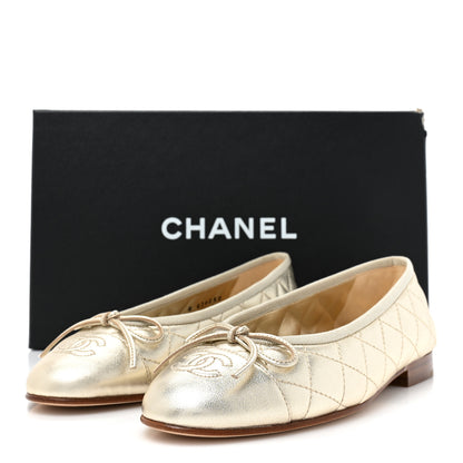 Chanel Metallized Lambskin Quilted CC Cap Toe Ballerina Flats 36 Gold 9 of 9