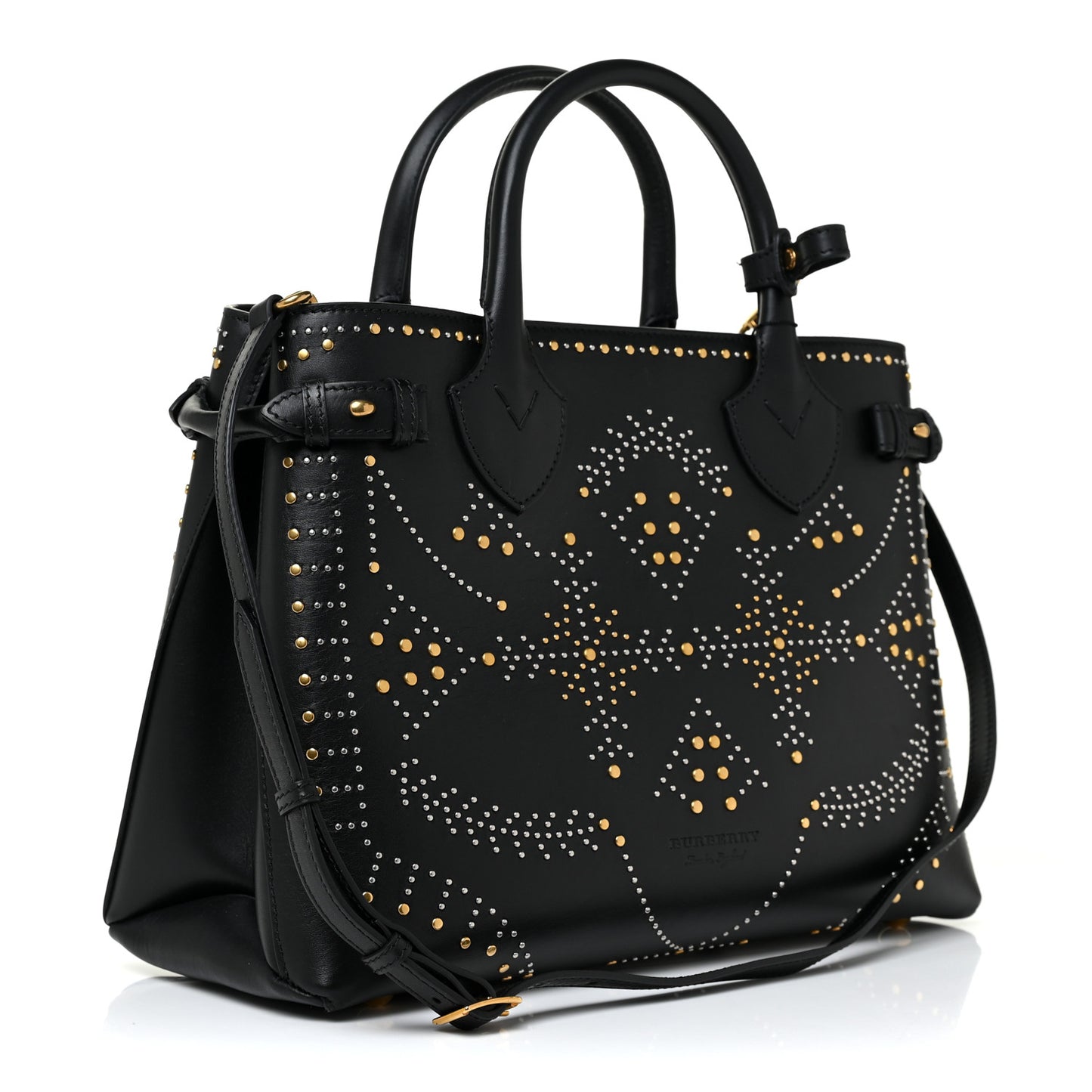 Smooth Calfskin Riveted Medium Banner Tote Black