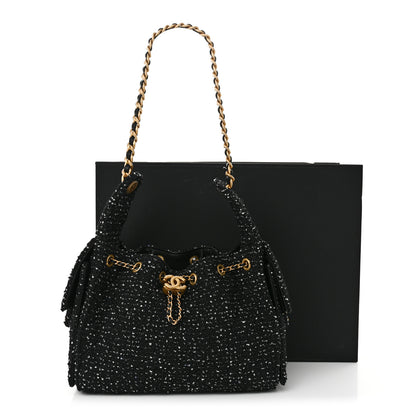 Chanel Tweed Quilted Small Chanel 25 Handbag Black 11 of 11