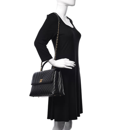 Chanel Caviar Chevron Quilted Medium Coco Handle Flap Black 3 of 11